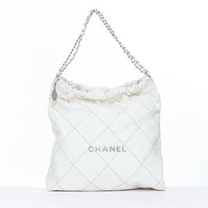 Chanel 2022 22 White Quilted Leather Hobo Bag